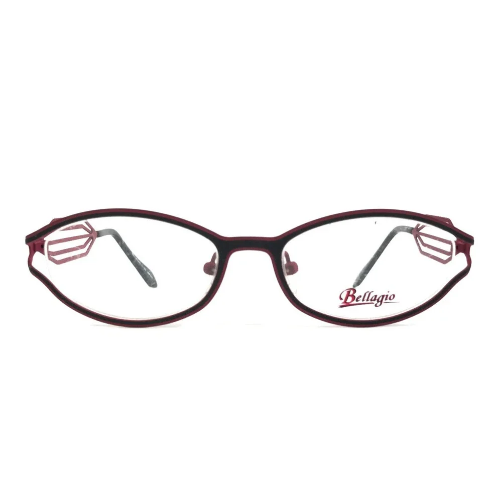 Bellagio Eyeglasses Frames 630 C-03 Black Red Oval Full Rim 50-16-135
